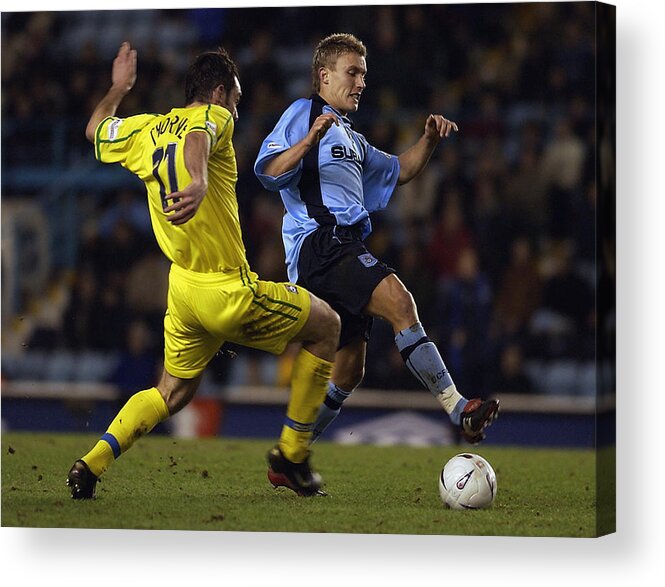 England Acrylic Print featuring the photograph Craig Pead of Coventry City and Peter Thorne of Cardiff City by Shaun Botterill