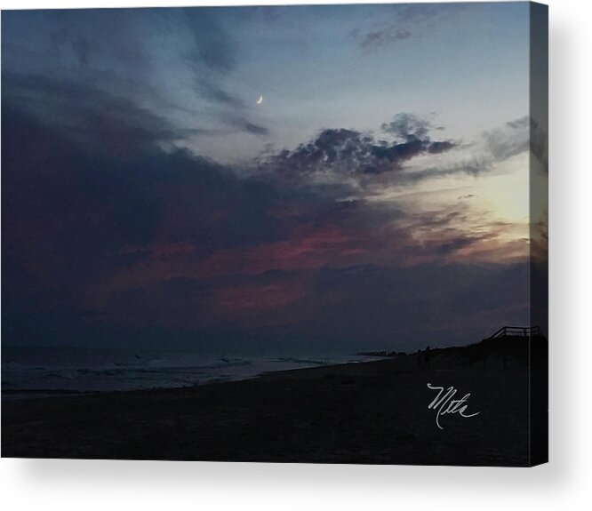 Crescent Moon At Beach Acrylic Print featuring the photograph Crescent Moon at Beach by Meta Gatschenberger