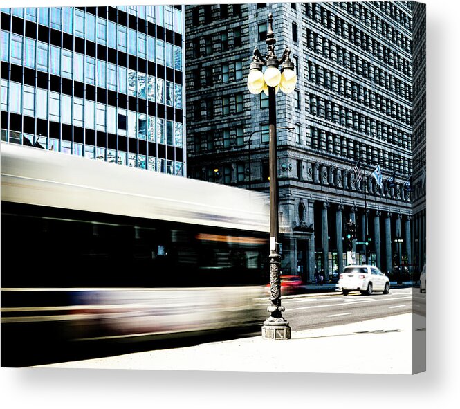 C.t.a. Bus On Michigan Avenue - Chicago Acrylic Print featuring the photograph C.T.A. Bus on Michigan Avenue - Chicago by David Morehead