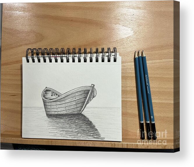  Acrylic Print featuring the drawing Day 130 Boat Sketch by Donna Mibus