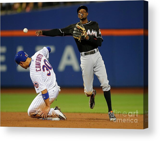 Double Play Acrylic Print featuring the photograph Dee Gordon, Michael Conforto, and James Loney by Rich Schultz