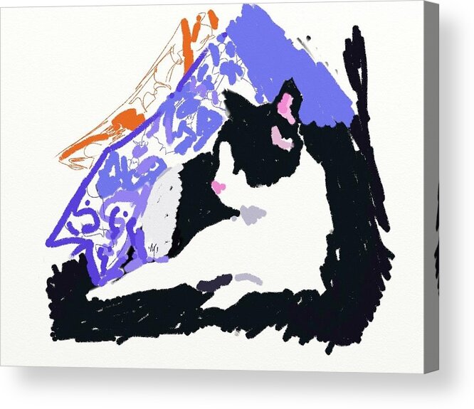 Tuxedo Cat Acrylic Print featuring the painting Digital Tuxedo by Carol Berning