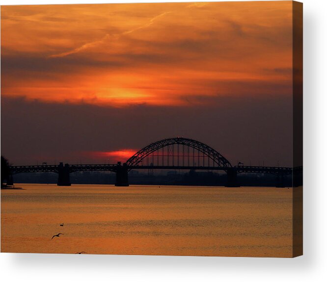 Sunset Acrylic Print featuring the photograph Dusk on the Delaware River in Winter by Linda Stern