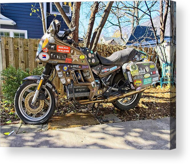 Motorbike Acrylic Print featuring the photograph Motobike with stickers 2 by Steven Ralser