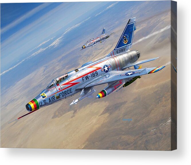 F-100 Acrylic Print featuring the digital art F-100D Sharpening the Sabre by Stu Shepherd