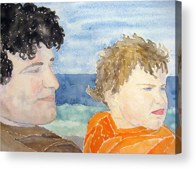 Watercolor Acrylic Print featuring the painting Father and Son by John Klobucher