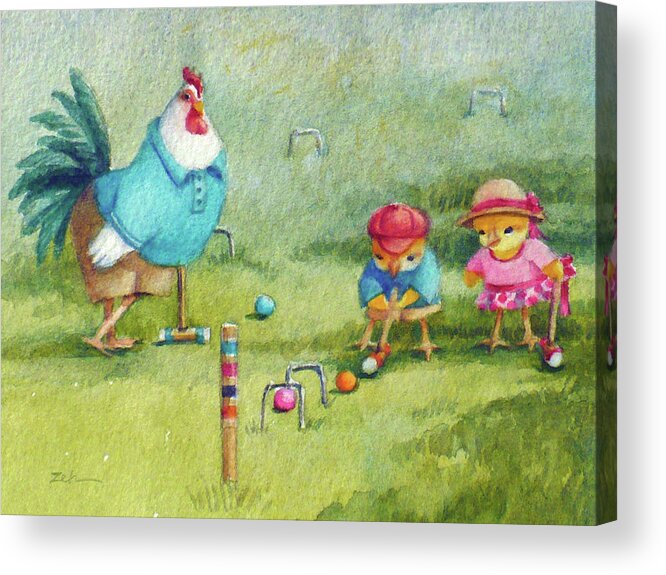 Rooster Acrylic Print featuring the painting Father's Day Croquet by Janet Zeh