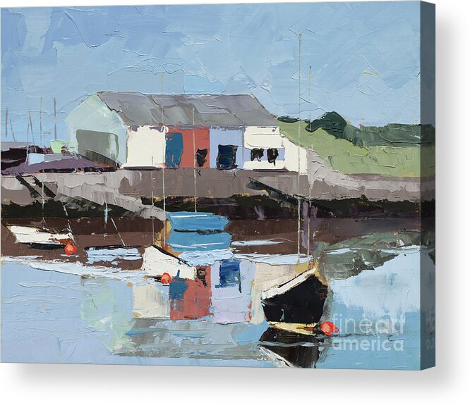 Findhorn Acrylic Print featuring the painting Findhorn Marina - Plein Air, 2015 by PJ Kirk