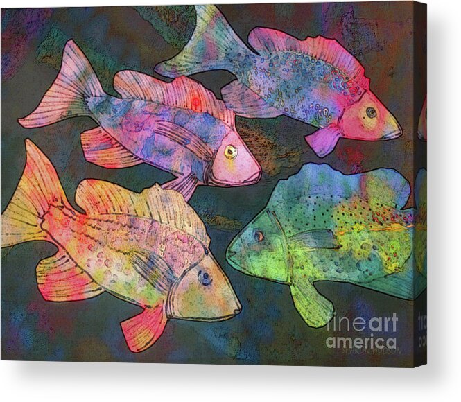 Fish Acrylic Print featuring the digital art fish painting - New School by Sharon Hudson