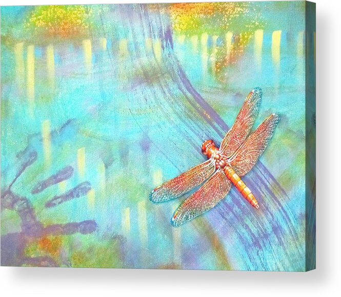 Dragonfly Acrylic Print featuring the painting Flame Dragonfly by Pamela Kirkham