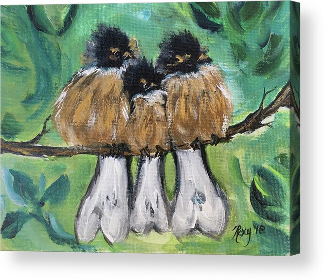 Birds Acrylic Print featuring the painting Fluffies by Roxy Rich