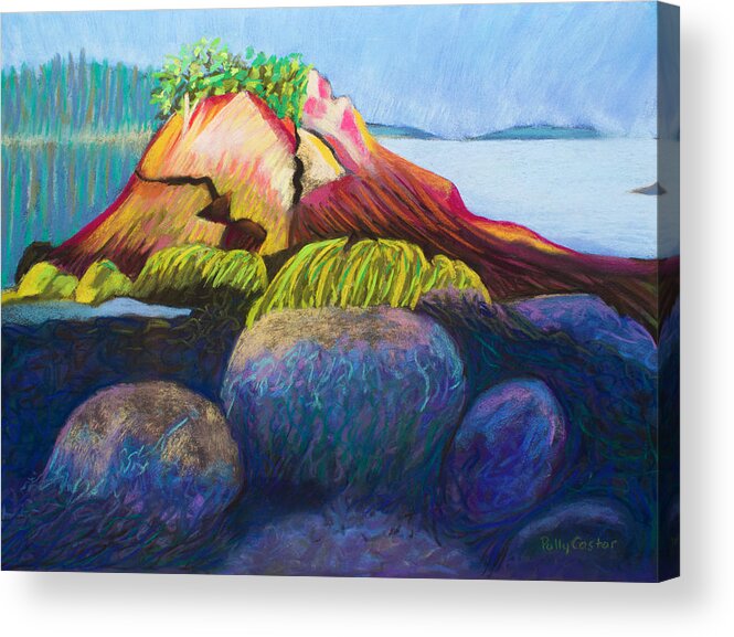 Maine Acrylic Print featuring the painting Focal Point on Hendrick's Head Beach by Polly Castor