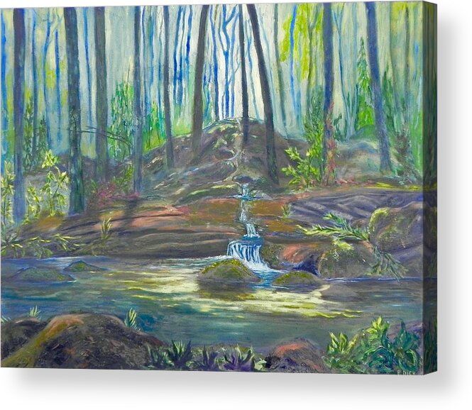 Moody Acrylic Print featuring the painting Forest Magic by Erika Dick