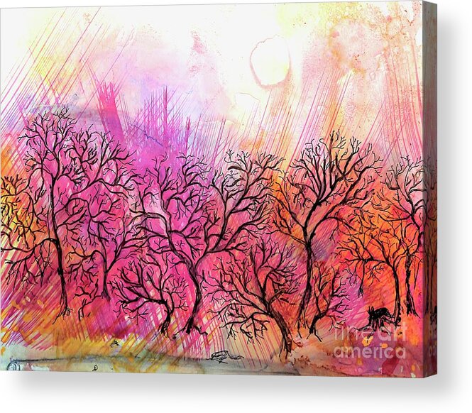 Trees Acrylic Print featuring the painting Forest on Fire Painting by Patty Donoghue