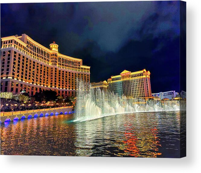 Fountains of Bellagio at Night, Las Vegas Nevada Acrylic Print by