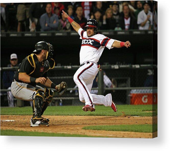 American League Baseball Acrylic Print featuring the photograph Francisco Cervelli and Melky Cabrera by Jonathan Daniel