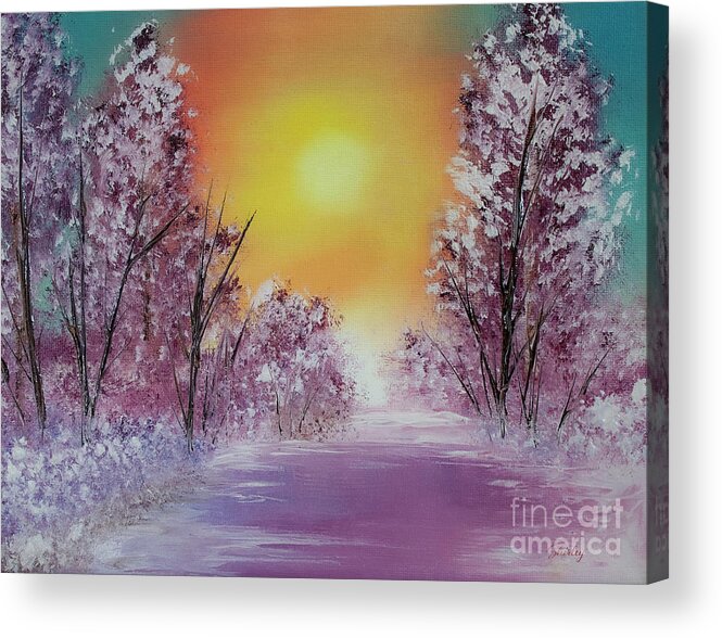 Snow Acrylic Print featuring the painting Frosty Sunset by Shirley Dutchkowski