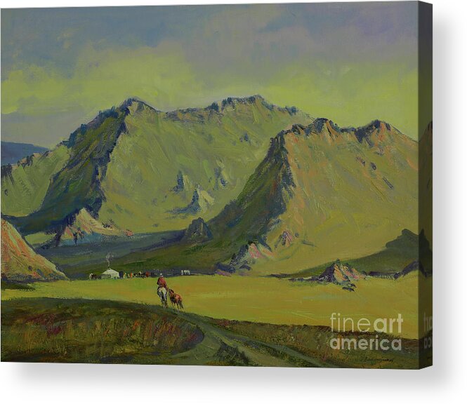 Summer Sky Acrylic Print featuring the painting Gate of Ongon mountain by Badamjunai Tumendemberel