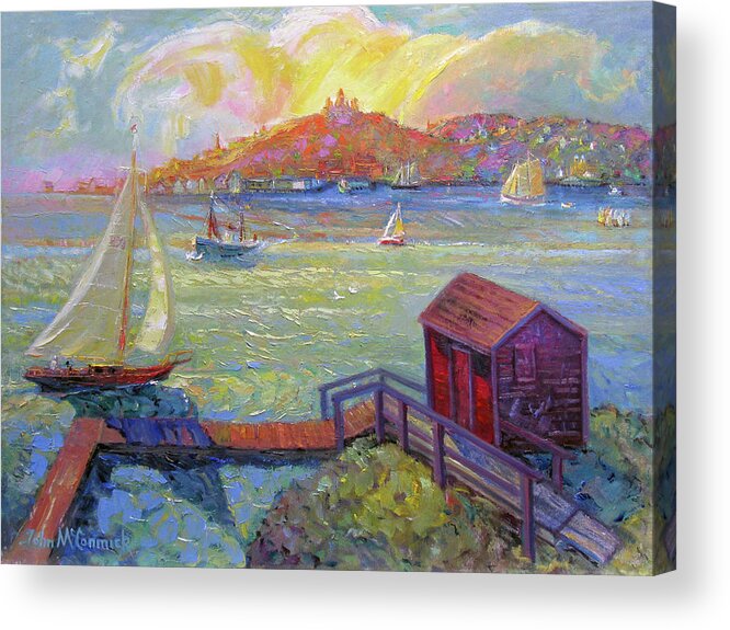 Gloucester Harbor Acrylic Print featuring the painting Gloucester Harbor Summertime by John McCormick