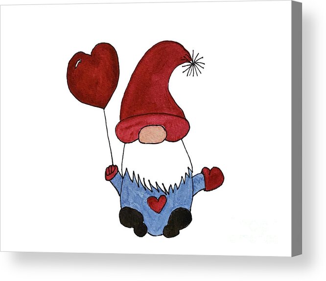 Valentine's Day Acrylic Print featuring the mixed media Gnome with Red Hat by Lisa Neuman