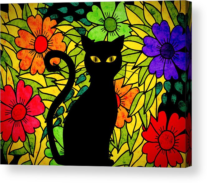 Groovy Cat Acrylic Print featuring the mixed media Groovy Cat by Ally White