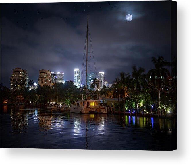 Moon Acrylic Print featuring the photograph Halloween Moon Over Fort Lauderdale by Mark Andrew Thomas