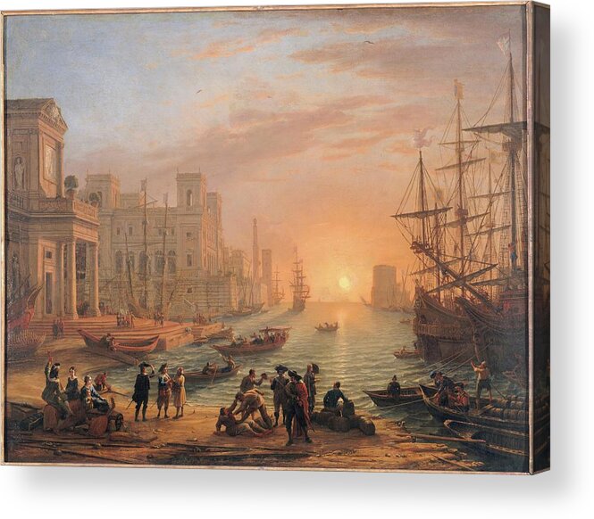 Italy Acrylic Print featuring the painting Harbour Scene at Sunset by MotionAge Designs