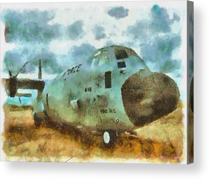 C-130 Acrylic Print featuring the mixed media Herk on the Ramp by Christopher Reed