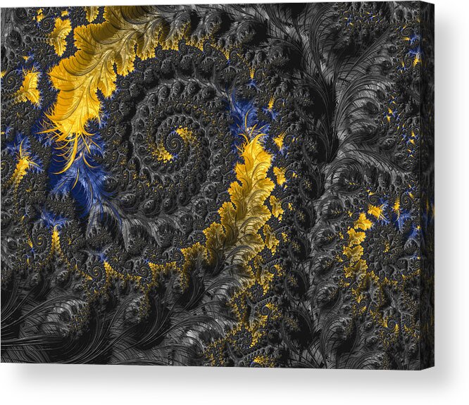 Artificial Acrylic Print featuring the photograph High resolution black, blue and yellow abstract fractal background. by Instants