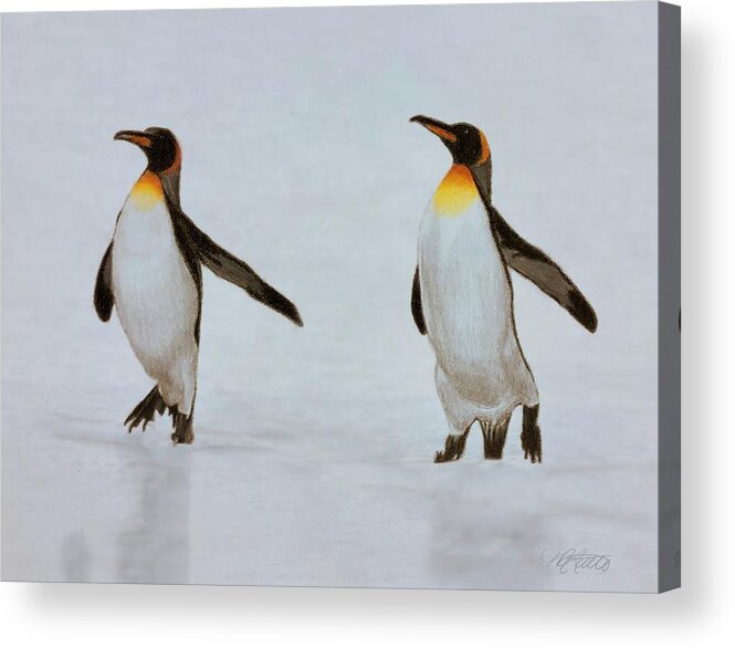 Penguins Acrylic Print featuring the drawing Hokey Pokey by Marlene Little