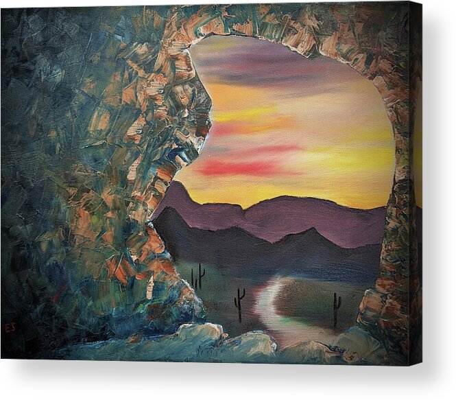 Sunset Acrylic Print featuring the painting Hole in the Rock by Evelyn Snyder