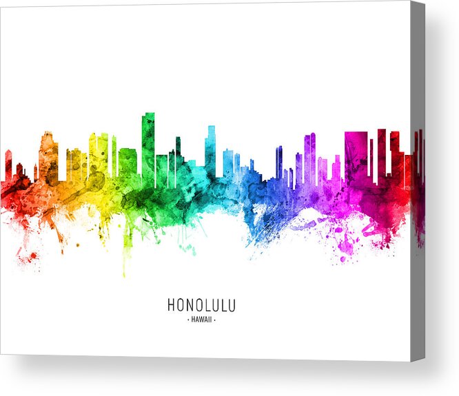 Honolulu Acrylic Print featuring the digital art Honolulu Hawaii Skyline #14 by Michael Tompsett