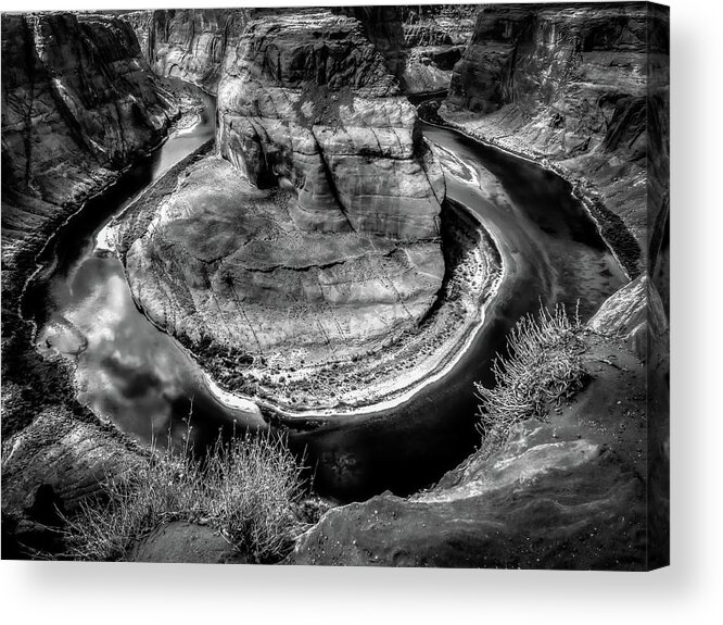 Horse Shoe Bend Acrylic Print featuring the photograph Horse Shoe Bend BW by Michael Damiani
