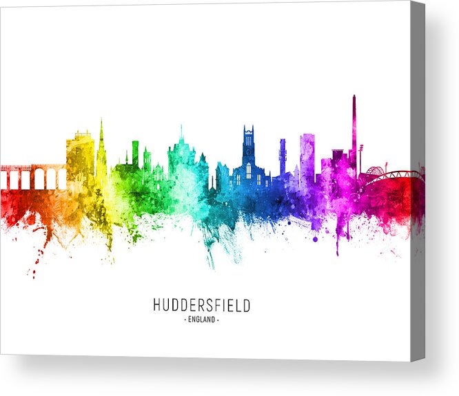 Huddersfield Acrylic Print featuring the digital art Huddersfield England Skyline #70 by Michael Tompsett
