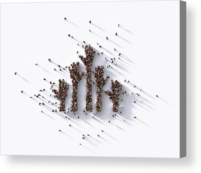 Crowd Of People Acrylic Print featuring the photograph Human Hands Formed by Human Crowd on White Background by MicroStockHub