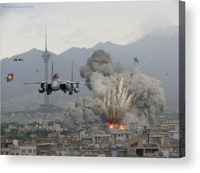 Eagle Acrylic Print featuring the digital art IAF F-15Is Retaliate over Tehran by Custom Aviation Art