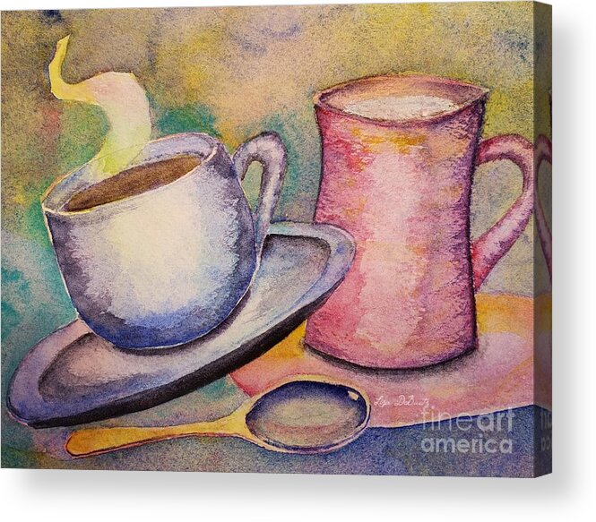 Modern Coffee Painting Acrylic Print featuring the painting In Case of Emergency Drink Coffee by Lisa Debaets