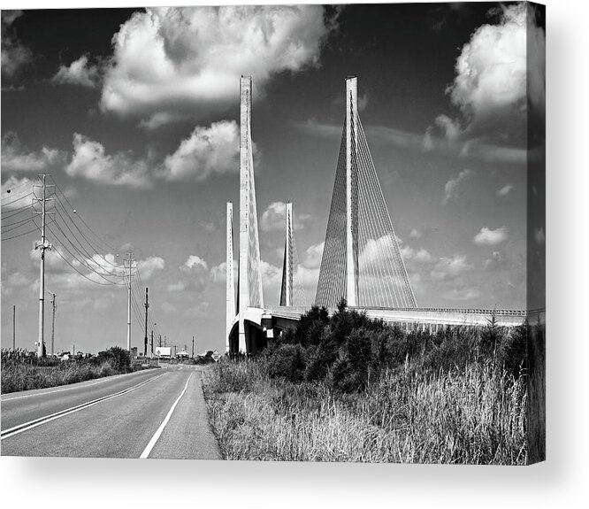 Indian River Bridge Acrylic Print featuring the photograph Indian River Bridge Northbound in Black and White by Bill Swartwout