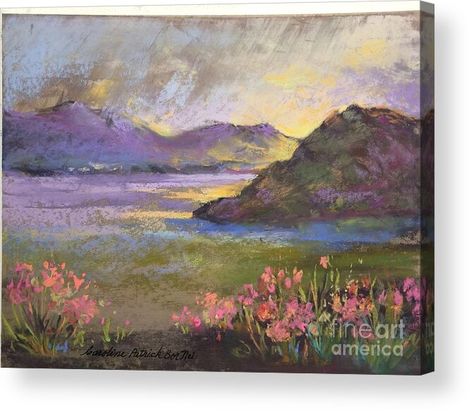 Ireland Mountain Rain At Sunset Acrylic Print featuring the painting Irish Spring Rains by Caroline Patrick
