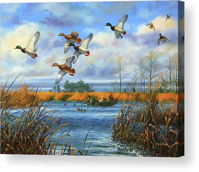Mallards Acrylic Print featuring the painting It Never Fails by Guy Crittenden