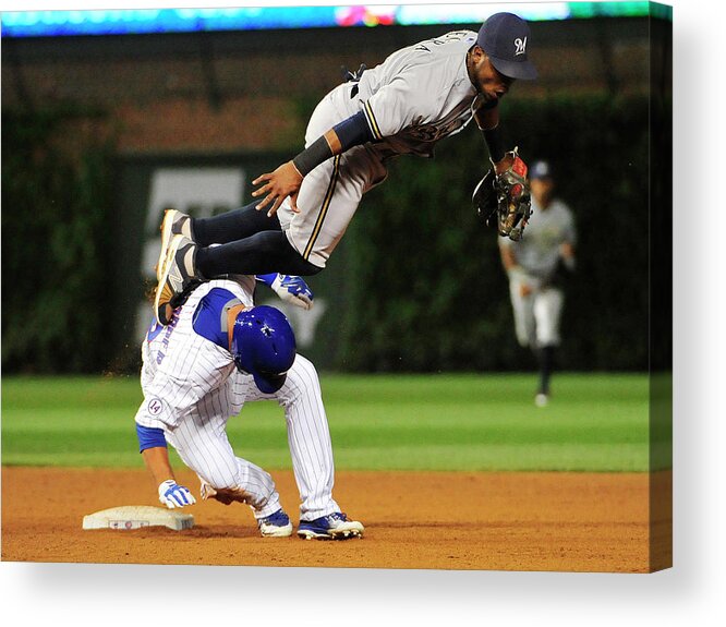 People Acrylic Print featuring the photograph Jean Segura and Kyle Schwarber by David Banks