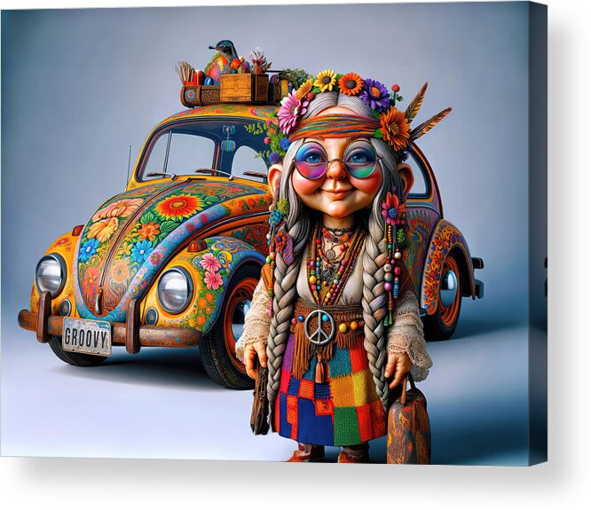 Vintage Volkswagen Beetle Acrylic Print featuring the digital art Journey to Grooveland by Bill And Linda Tiepelman