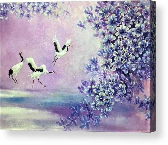 Cranes Acrylic Print featuring the painting Joyful Dance by Vina Yang