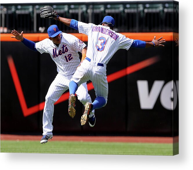 People Acrylic Print featuring the photograph Juan Lagares and Curtis Granderson by Elsa