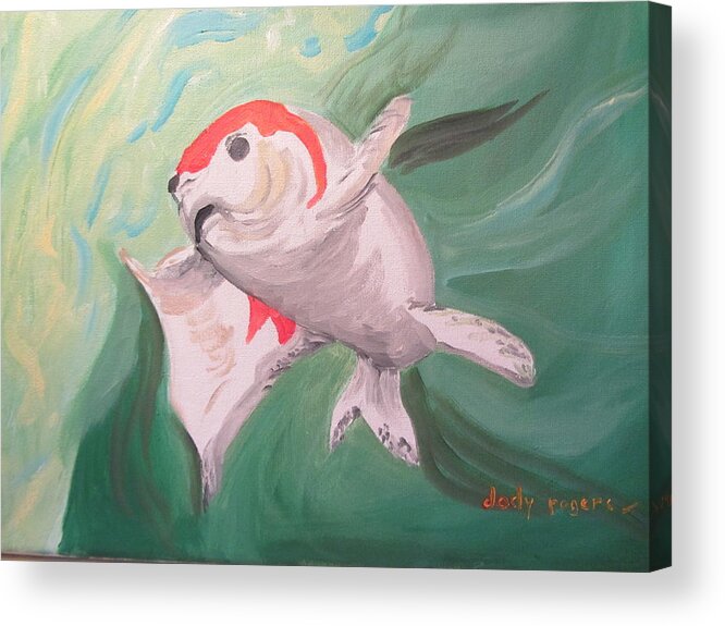 Fish Acrylic Print featuring the painting Koi Floating by Dody Rogers