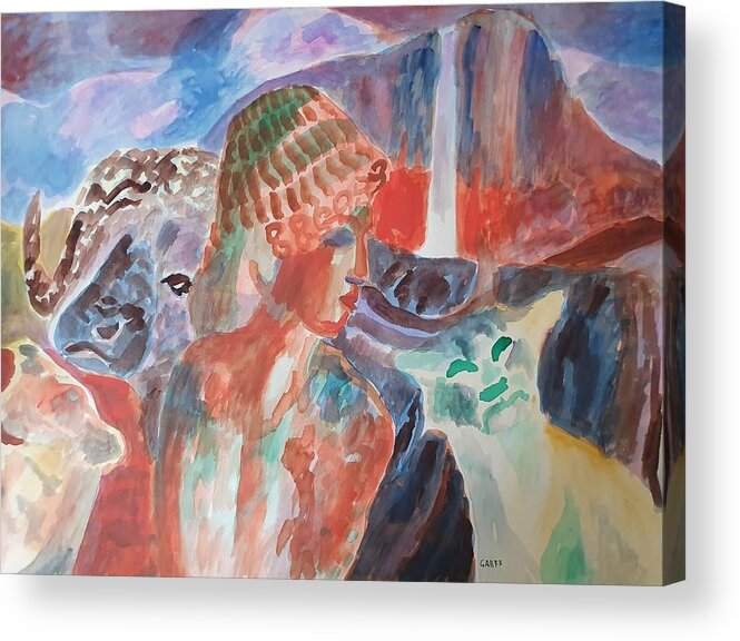 Classical Greek Sculpture Acrylic Print featuring the painting Lady with Wildlife by Enrico Garff