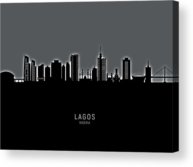 Lagos Acrylic Print featuring the digital art Lagos Nigeria Skyline #34 by Michael Tompsett