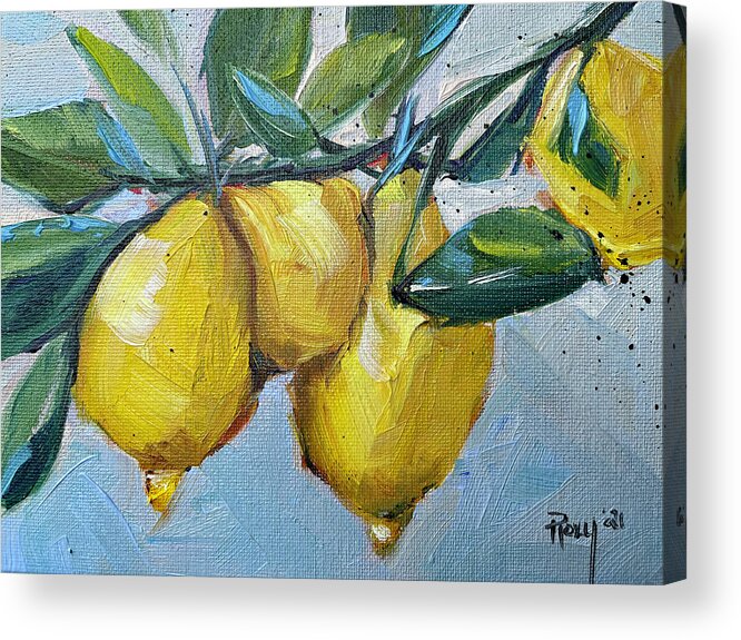 Lemon Acrylic Print featuring the painting Lemons by Roxy Rich
