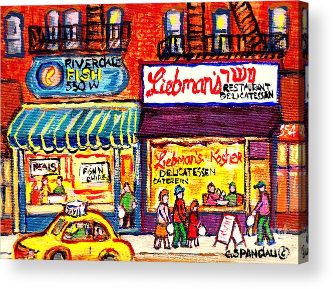 Riverdale Fish Market Acrylic Print featuring the painting Liebman's Kosher Deli Nyc Bronx Foodtown Riverdale Fish Best Seafood Market C Spandau Paints Usa Art by Carole Spandau