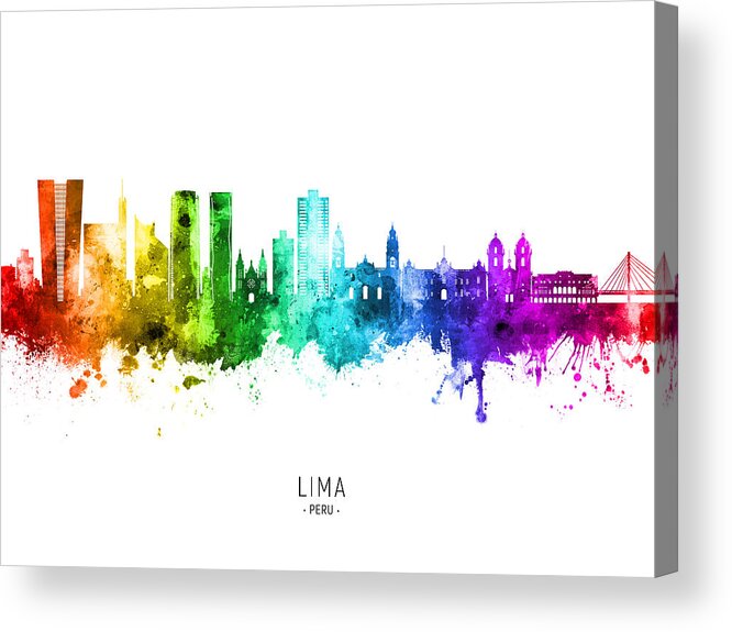 Lima Acrylic Print featuring the digital art Lima Peru Skyline #61 by Michael Tompsett